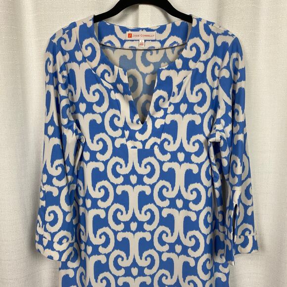 Jude Connally Blue Swirl Megan 3/4 Sleeve Jude Cloth Shift Dress Sz.L - Picture 6 of 14